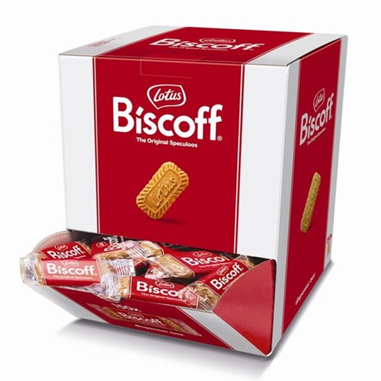 Biscoff dispenserdoos met individueel verpakte speculaasjes.