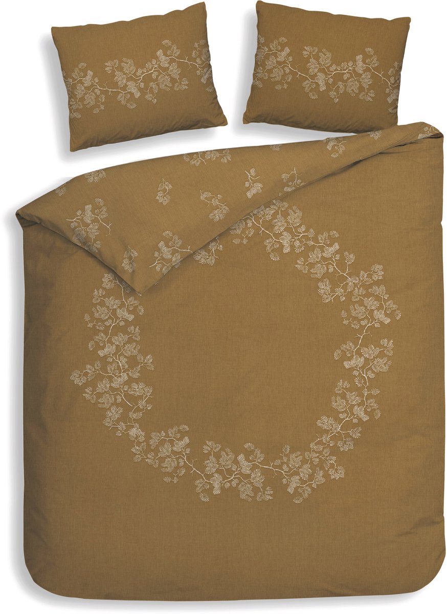 Heckettlane Dekbedovertrek Haruto - Bedlinnen met Takken print - 200x220 cm - Geel - Dekbedhoes van 100% Katoen-Twill