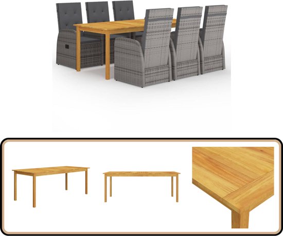 vidaXL Tuinset - 7-delig - Grijs - Acaciahout en Rattan - Tuinstoel
