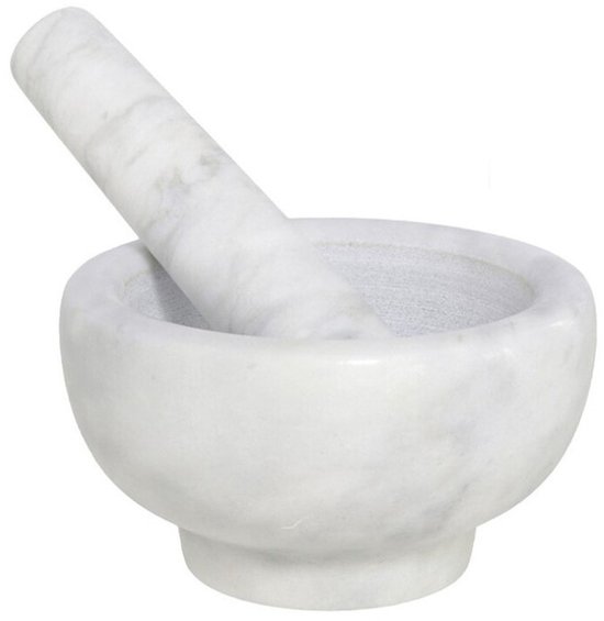 Marmeren Vijzel en stamper - kruiden vermaler - mortier - kruidenstamper - Mortel – 12x12x6cm – Verguizen – Sauzen - Kruiden
