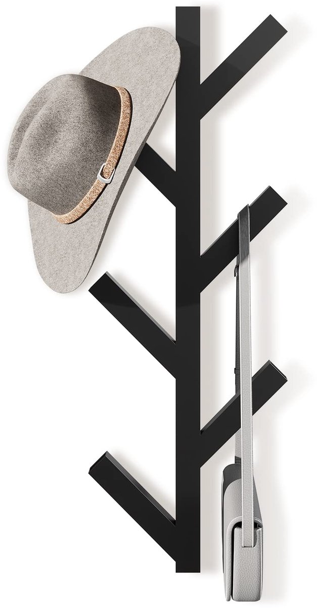 Unyqoos ® Stijlvolle Verticale Wandkapstok met 6 Haken voor Jassen en Accessoires, Ruimtebesparend Ontwerp zwart