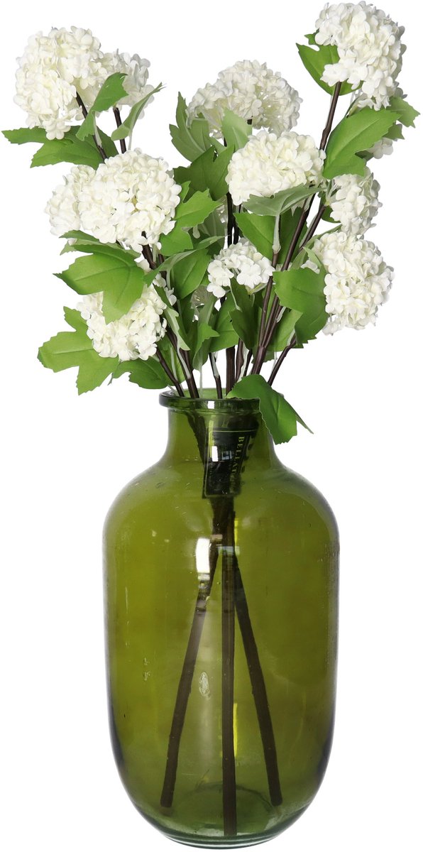 Bellatio Design Kunstbloem Viburnum/sneeuwbal Roseum - 2x - 60 cm - creme - losse steel - kunst zijdebloemen
