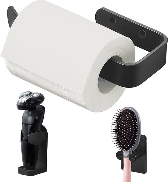 Bernkot Inbouw toiletpapierhouder roestvrij staal, wc-badkamerkast met toiletpapierhouder houder, wc-papierhouder met opslag, 10 x 18 x 34 cm, zwart