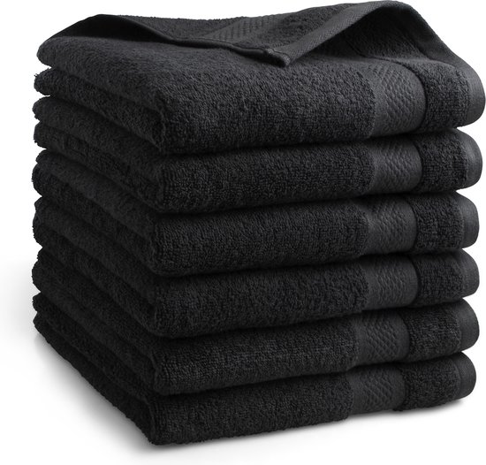 DoubleDry Hotel Handdoeken 50 x 100 cm – Set van 6 – 100% Katoen 500 g/m2 – Zacht & Absorberend - Zwart