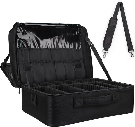 VDD - Kapperskoffer trolley - visagie make up koffer trolley - schminkkoffer - beauty case - zwart