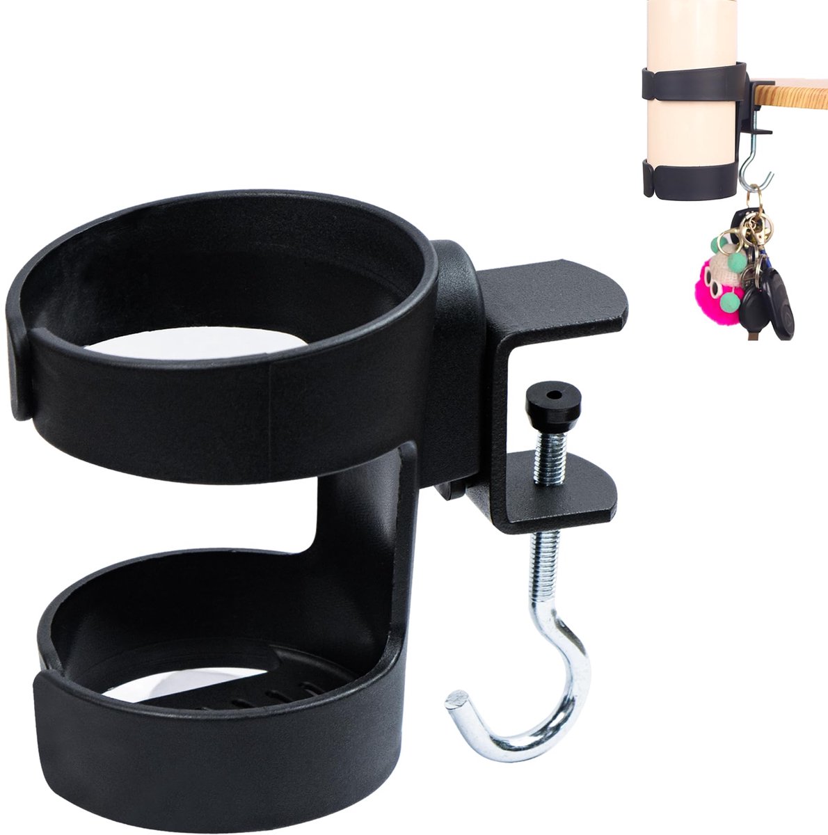 JGS ® Bureau Bekerhouder met Universele Verstelbare Klem en Antislip Grip voor Tafelranden