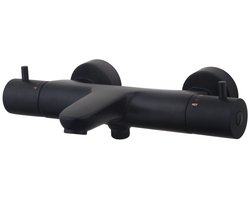 Sanifun Trendi Thermostatische Badmengkraan Mat Zwart 150 mm–Opbouw Badthermostaat met Omstelknop
