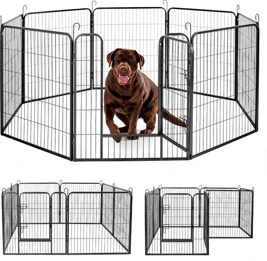 IvoQ Hondenren – Puppyren 8 Panelen 80x80 cm – Voor Binnen & Buiten – Stevig Staal – Makkelijk Op te Bergen – Voor Honden en Konijnen