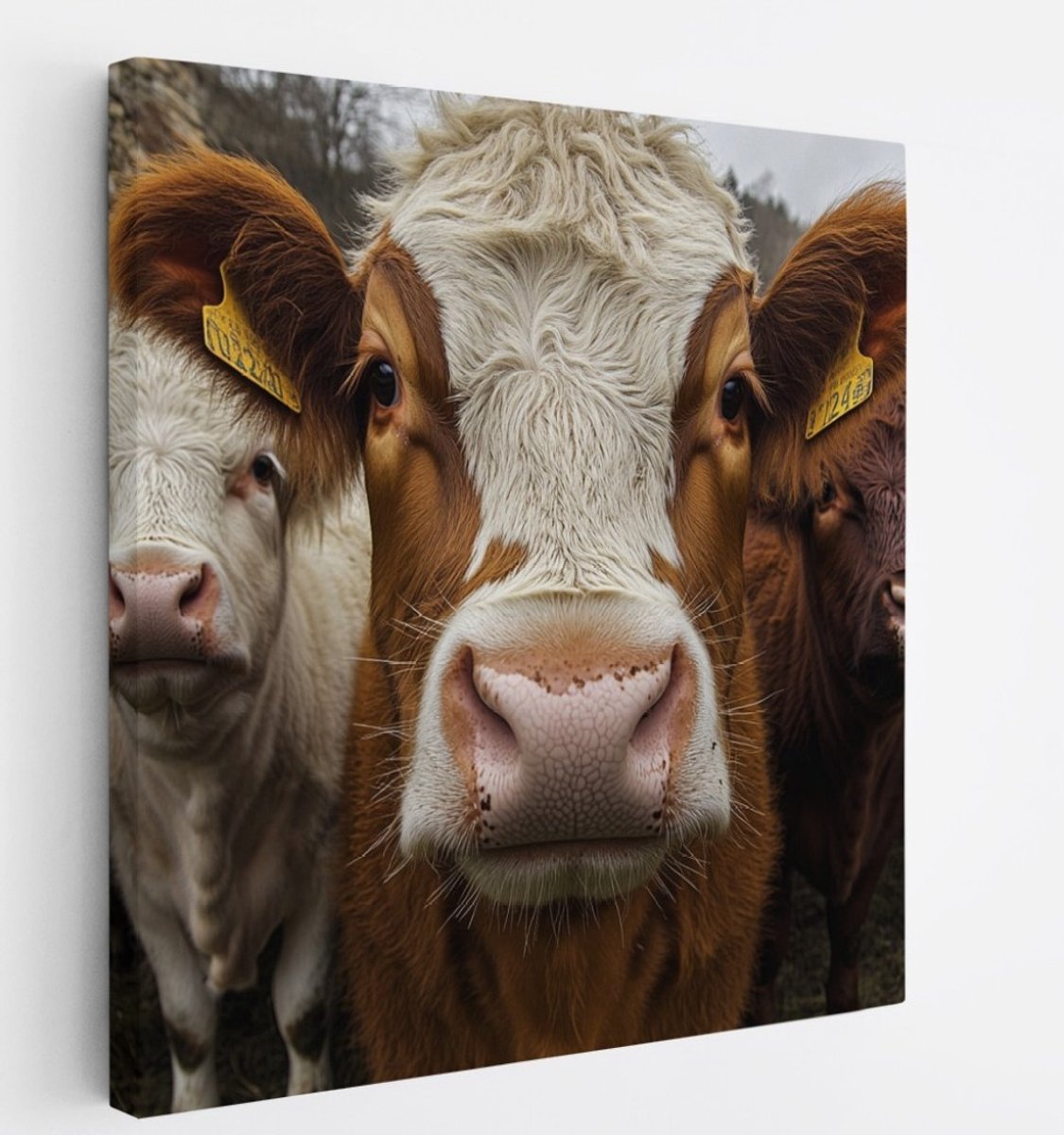 Saammp Canvas Schilderij - Koeien van dichtbij - Natuur - Dieren - 60x60 - Foto op canvas - Wanddecoratie - Muurdecoratie Woonkamer - Slaapkamer decoratie - Canvas Print Multicolor