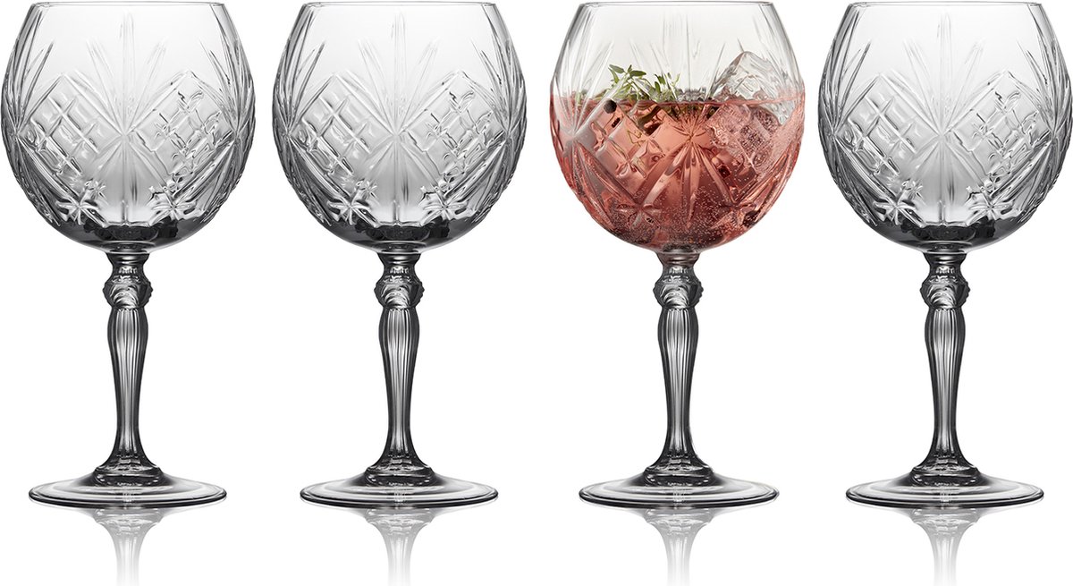 Lyngby Glas Melodia kristal gin tonic glazen - 650 ml - set van 4 - drink- en cocktailglazen, vaatwasserbestendig