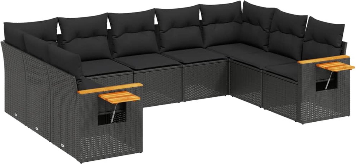 The Living Store 9-delige Loungeset met kussens poly rattan zwart - Loungeset - Tuinset - Lounge Set - Buitendecoratie - Tuinmeubels