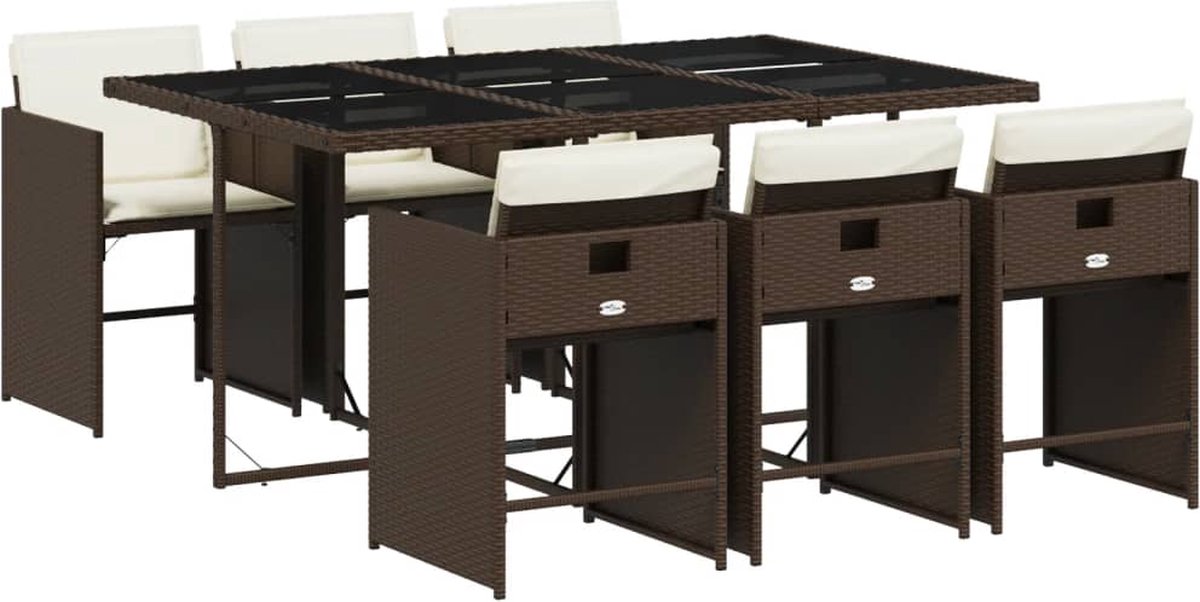 Bruine poly rattan tuinset met kussens voor buiten - The Living Store.