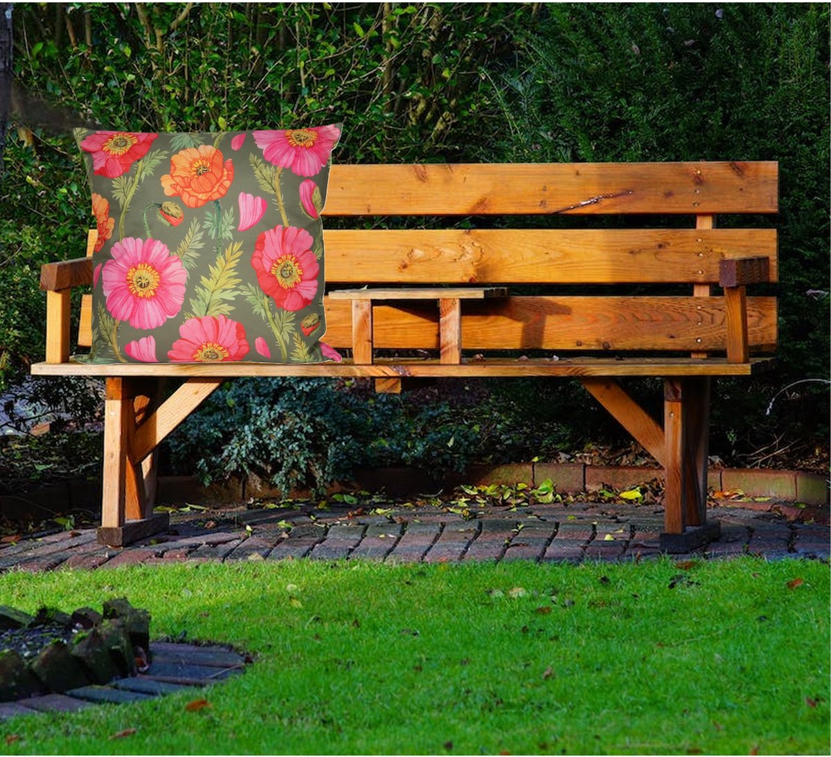 Anna's Collection Sierkussen voor binnen en buiten - klaprozen bloemen - groen/roze - 60 x 60 cm - tuinkussens