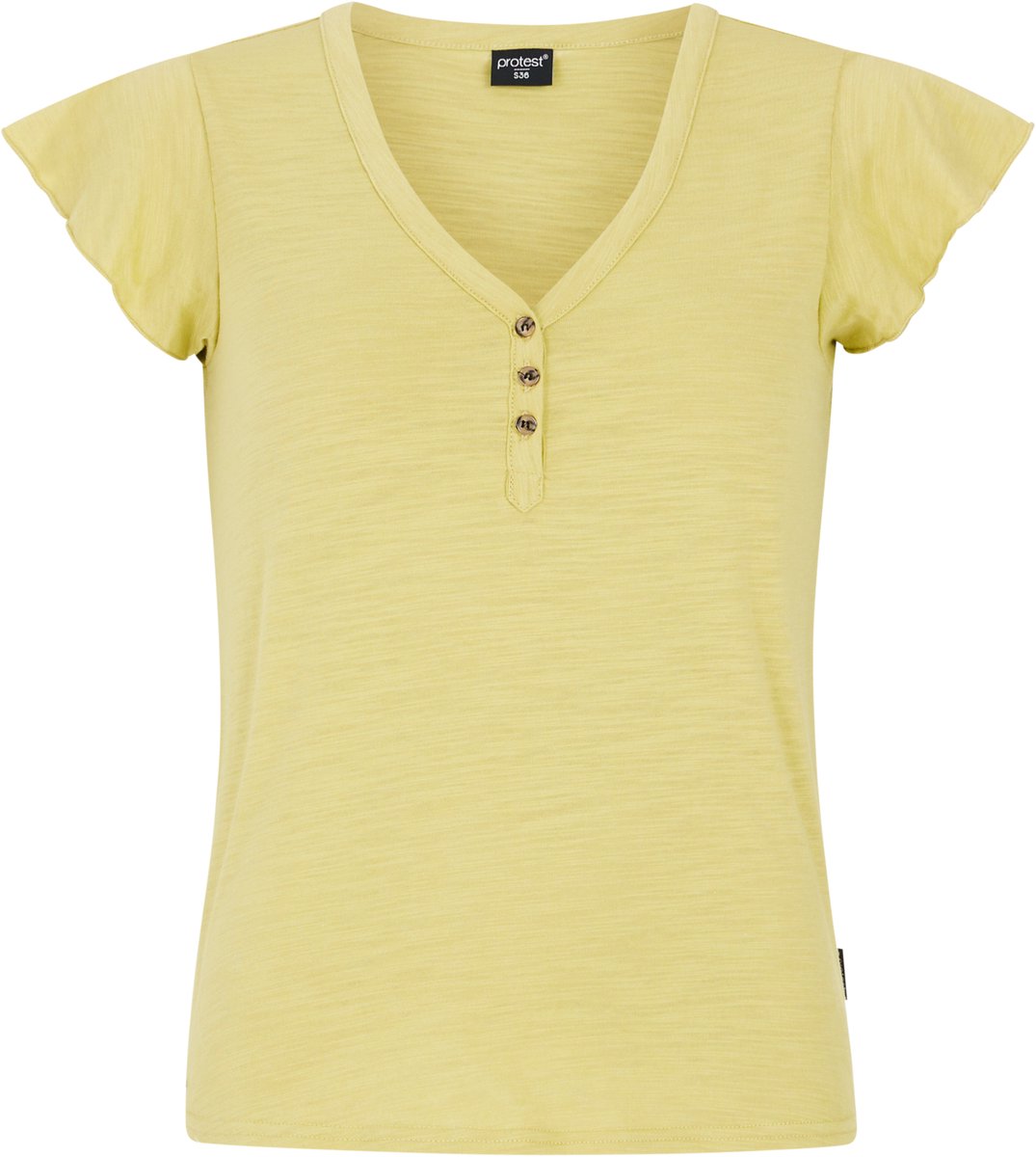 Protest Prtkayla – T shirt Dames – Korte mouwen – V hals – Knoopsluiting Groen