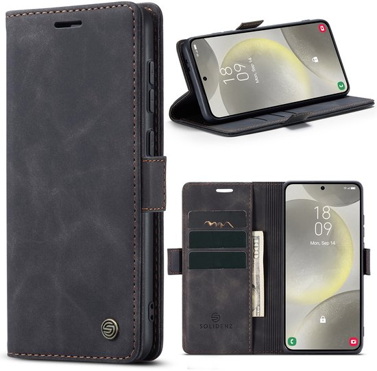 Magnetisch afsluitbaar telefoonhoesje Samsung Galaxy A56 zwart met kaarthouder, schokbestendig, kickstand, RFID-bescherming