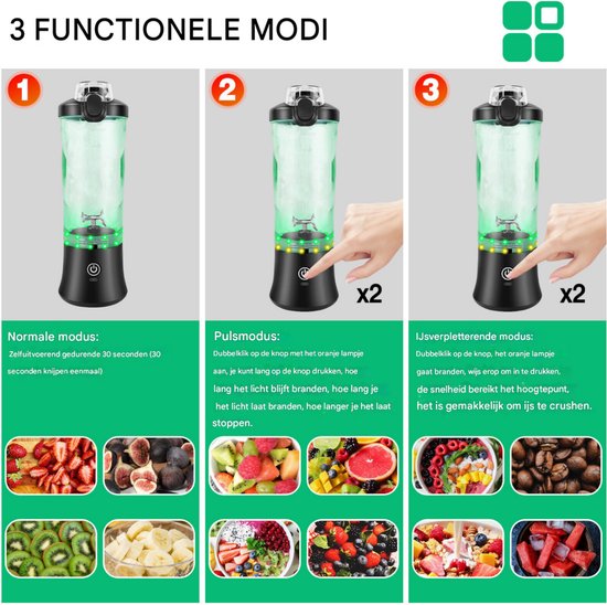 Draagbare Miniblender Zyren - USB Oplaadbare Smoothiemixer - 600 ml - Reisblender met Grote Capaciteit - Blend IJs en Smoothies van Merkloos — afbeelding 4