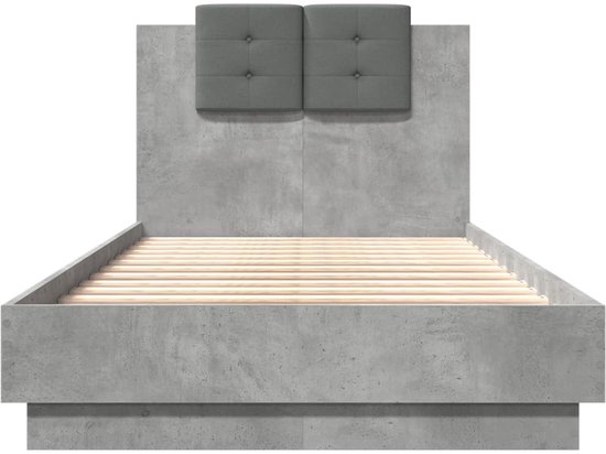 vidaXL - Cadre de lit - avec - tête de lit - décoré - bois - gris béton - 75x190 - cm