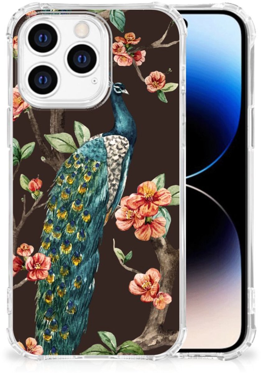 iPhone 14 Pro Case Anti-shock Pauw met Bloemen