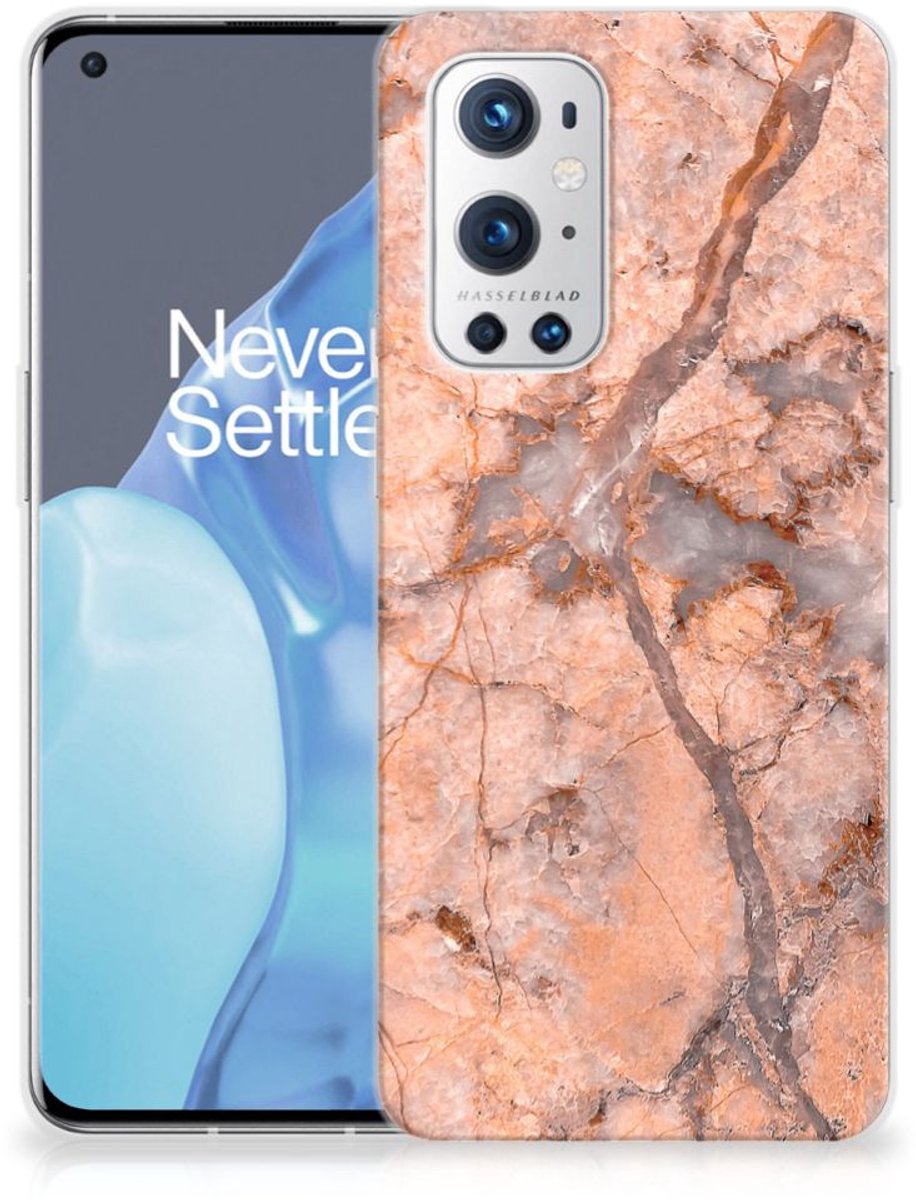 OnePlus 9 Pro TPU Siliconen Hoesje Marmer Oranje
