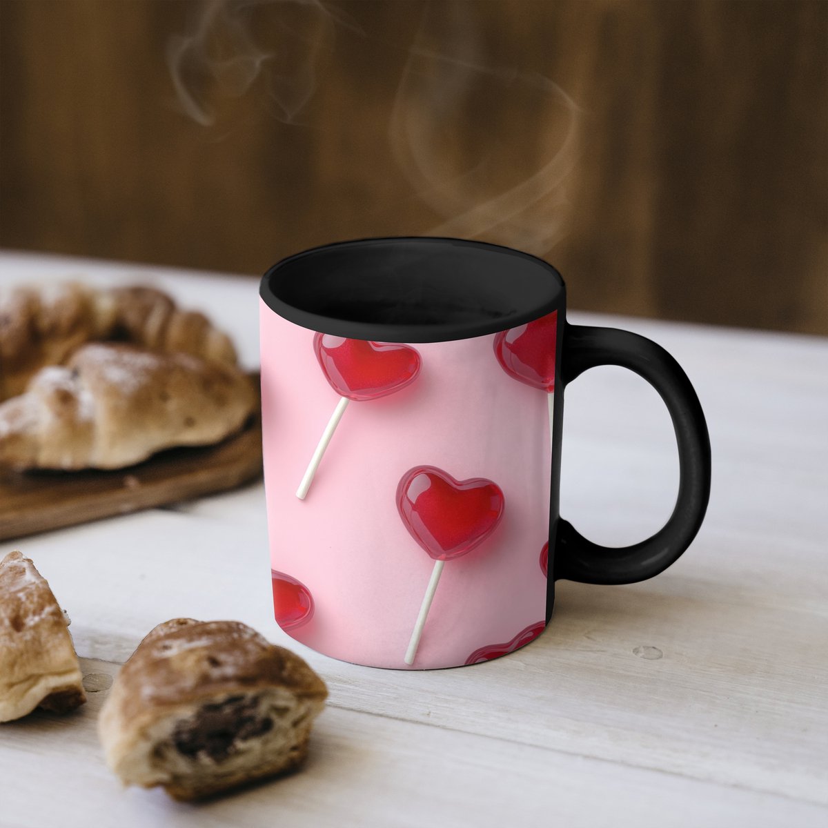 Magische Mok - Foto op Warmte Mokken - Koffiemok - Lollies - Hartjes - Roze - Magic Mok - Beker - 350 ML - Theemok