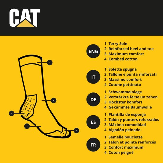 Caterpillar 6 paar kwart werksokken boven de enkellengte - Versterking van de hiel met dubbele teen - Binnenzool van badstof (Zwart, 47-50