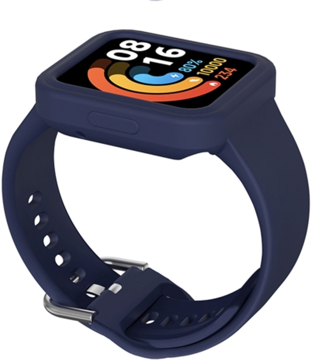 By Qubix - Siliconen band met case - Donkerblauw - Geschikt voor Xiaomi Redmi Watch 2 (Lite)