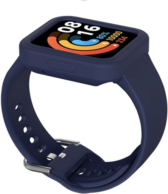 Bracelet en Siliconen avec étui By Qubix – Bleu foncé – Compatible avec la montre Xiaomi Redmi Watch 2 (Lite)