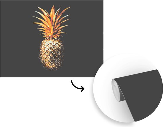 Behang - Fotobehang Ananas - Zwart - Goud - Luxe - Breedte 295 cm x hoogte 220 cm