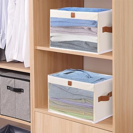 Boîte de rangement pliable Selbro® avec fenêtres transparentes, panier en tissu, étagères, organiseur de placard pour vêtements - 38 x 25 x 25 cm (5 pièces)