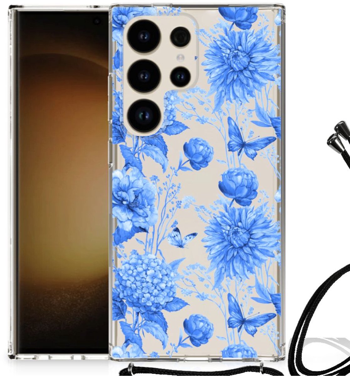 Back Cover voor Case voor Samsung Galaxy S24 Ultra Flowers Blue