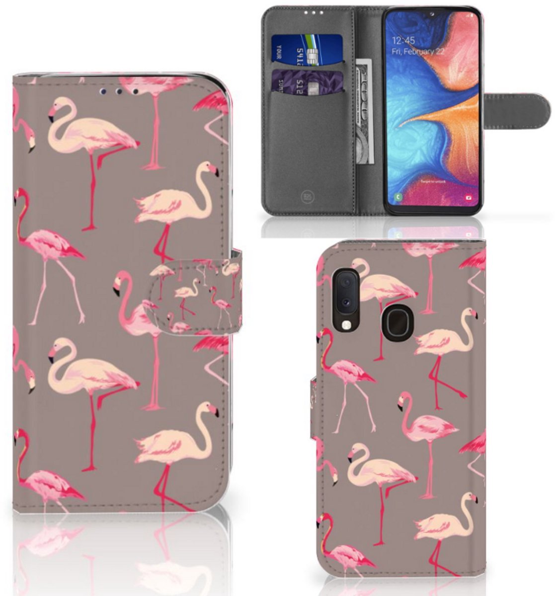 Samsung Galaxy A20e Telefoonhoesje met Pasjes Flamingo