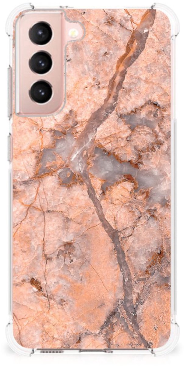 Samsung Galaxy S21 FE Anti-Shock Hoesje Marmer Oranje