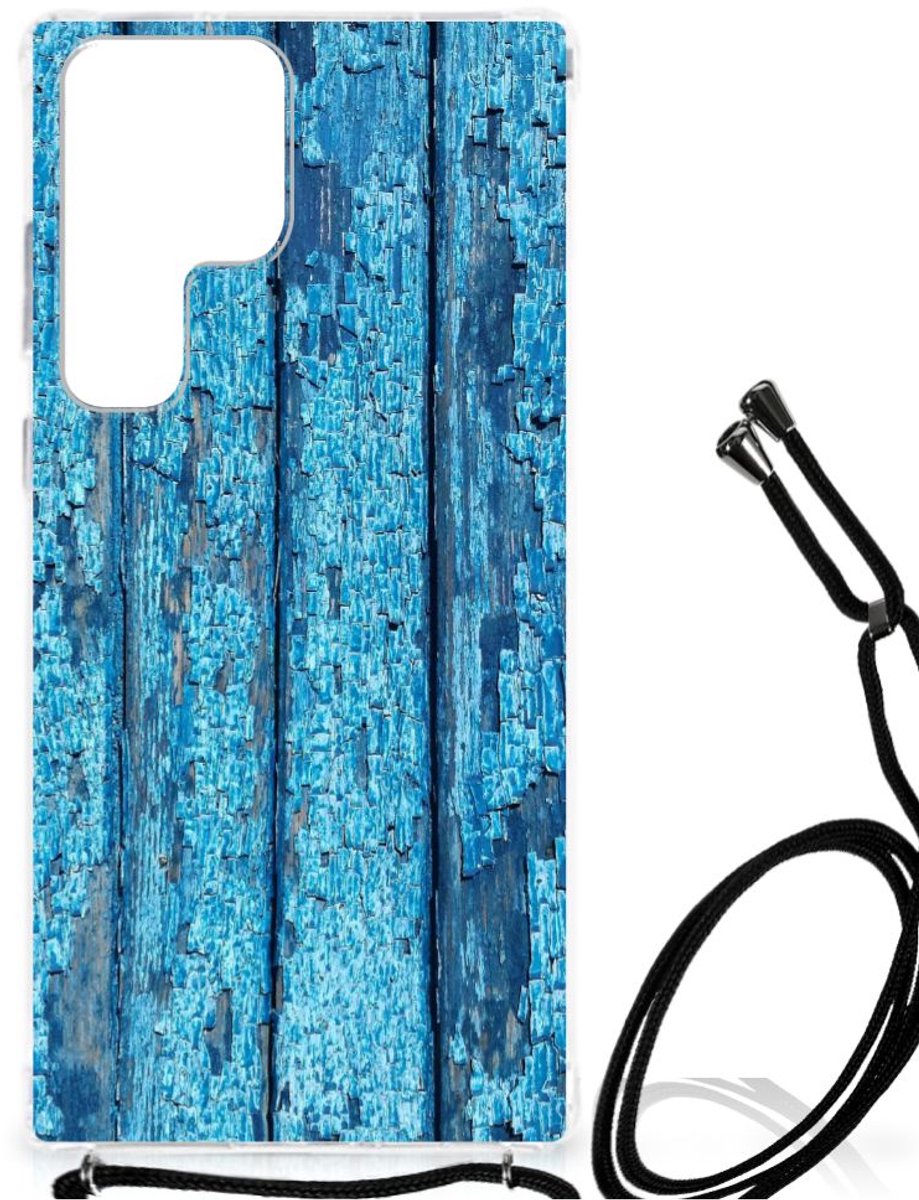 Samsung Galaxy S23 Ultra Stevig Telefoonhoesje Wood Blue