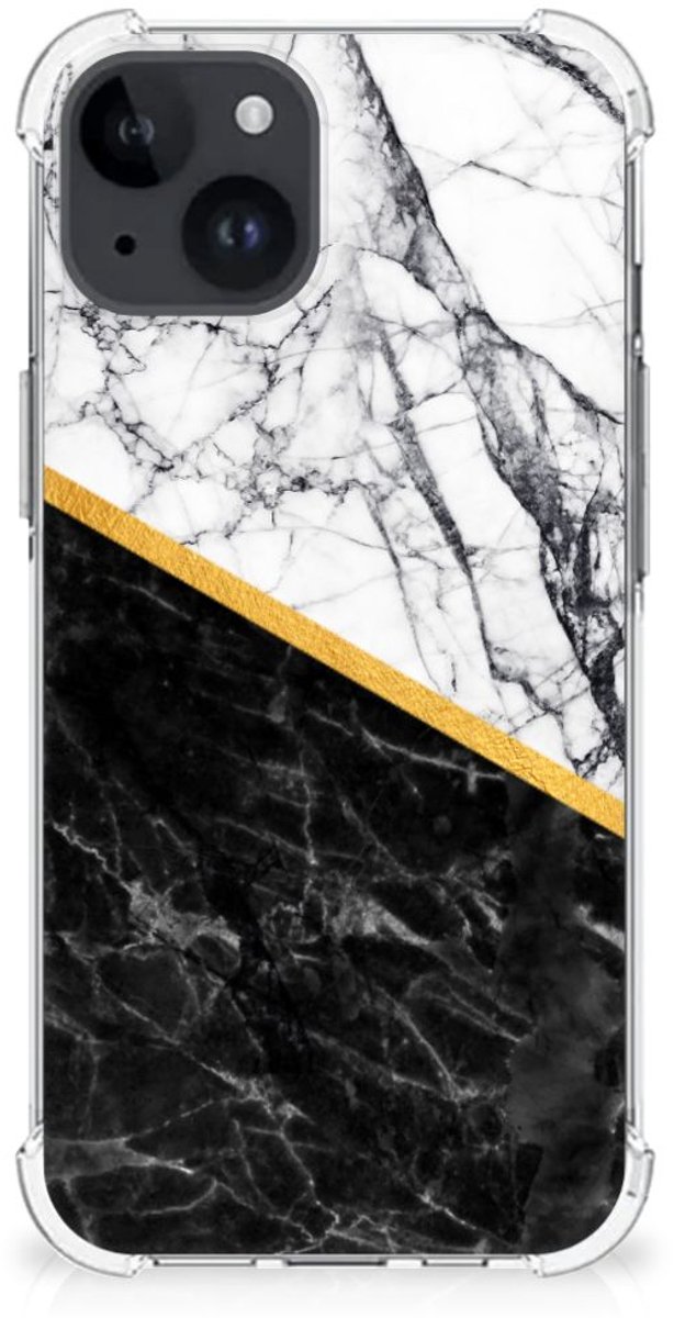 iPhone 15 Plus Anti-Shock Hoesje Marmer Wit Zwart - Origineel Cadeau Man