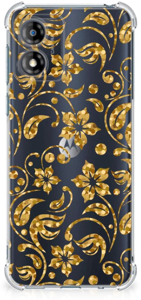 Back Cover voor Motorola Moto E13 Case Gouden Bloemen
