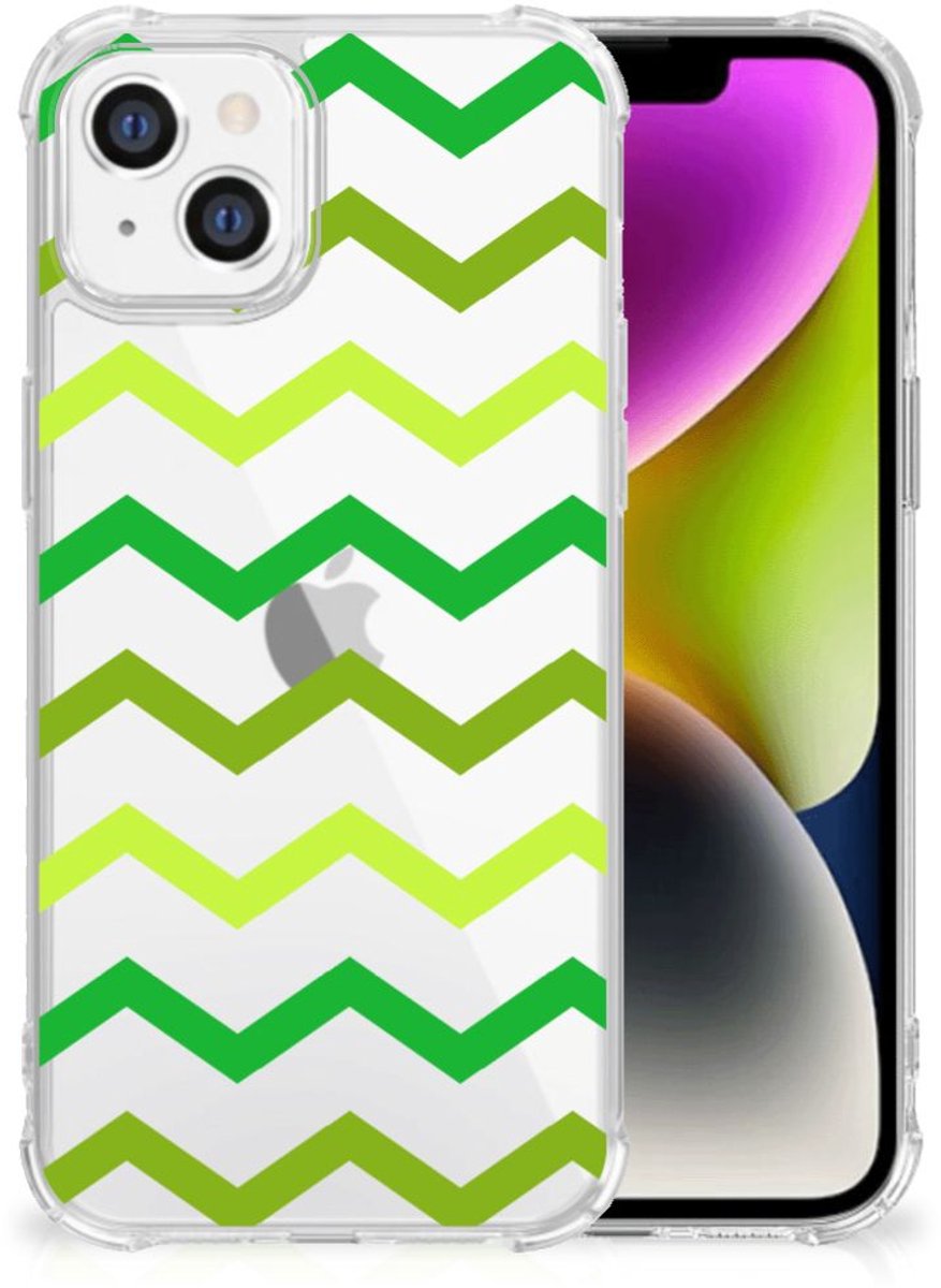 iPhone 14 Doorzichtige Silicone Hoesje Zigzag Groen