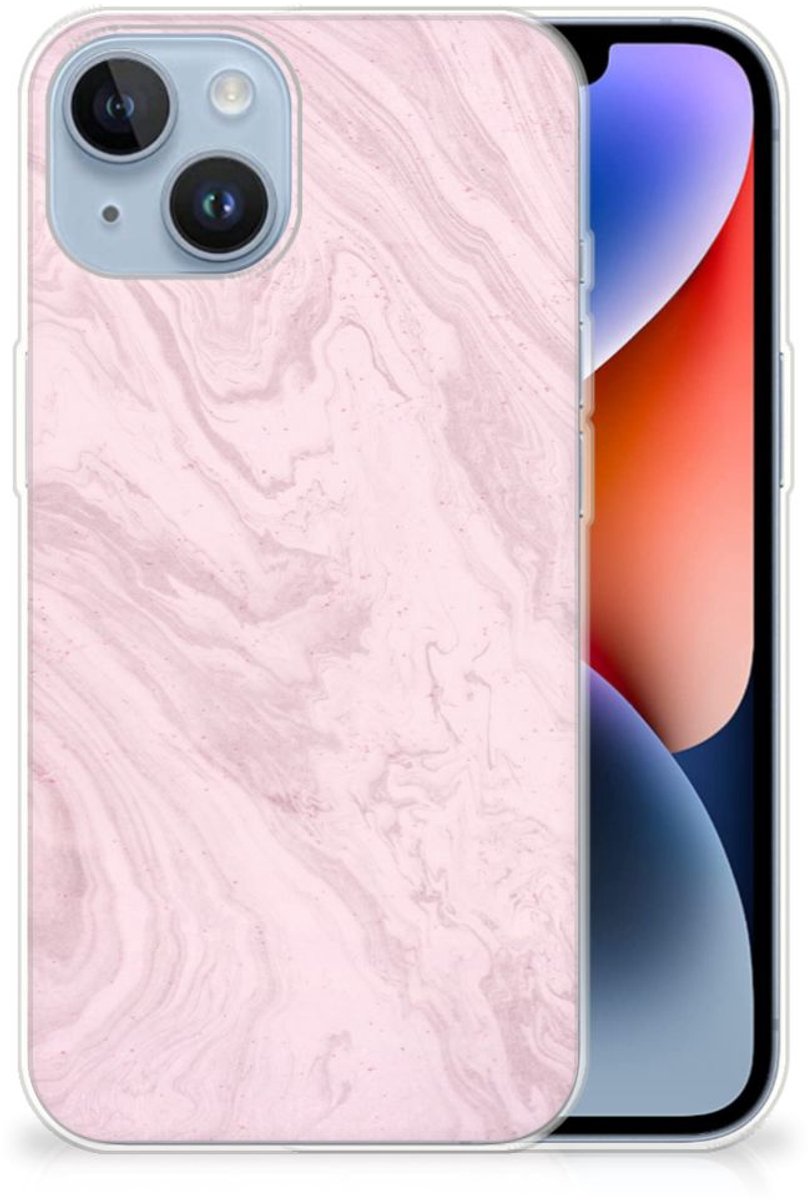 Apple iPhone 14 TPU Siliconen Hoesje Marble Pink - Origineel Cadeau Vriendin