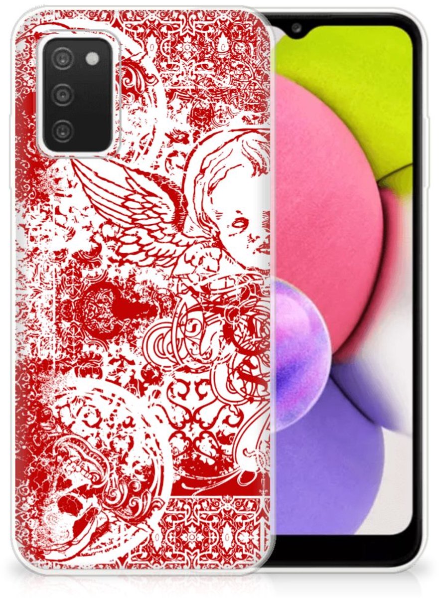 Silicone Back Case Samsung Galaxy A03S Angel Skull Rood