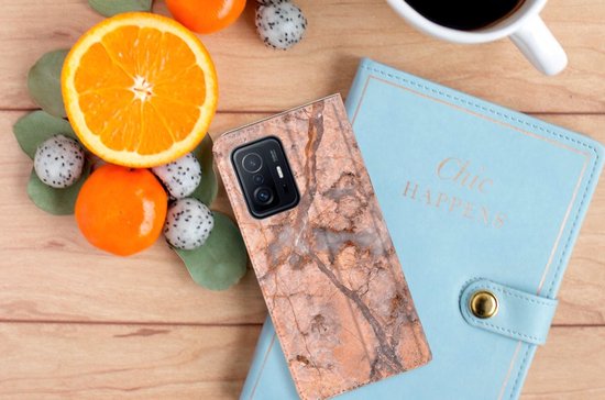 Coque de téléphone Xiaomi 11T | Xiaomi 11T Pro Wallet Book Case Marbre Oranje