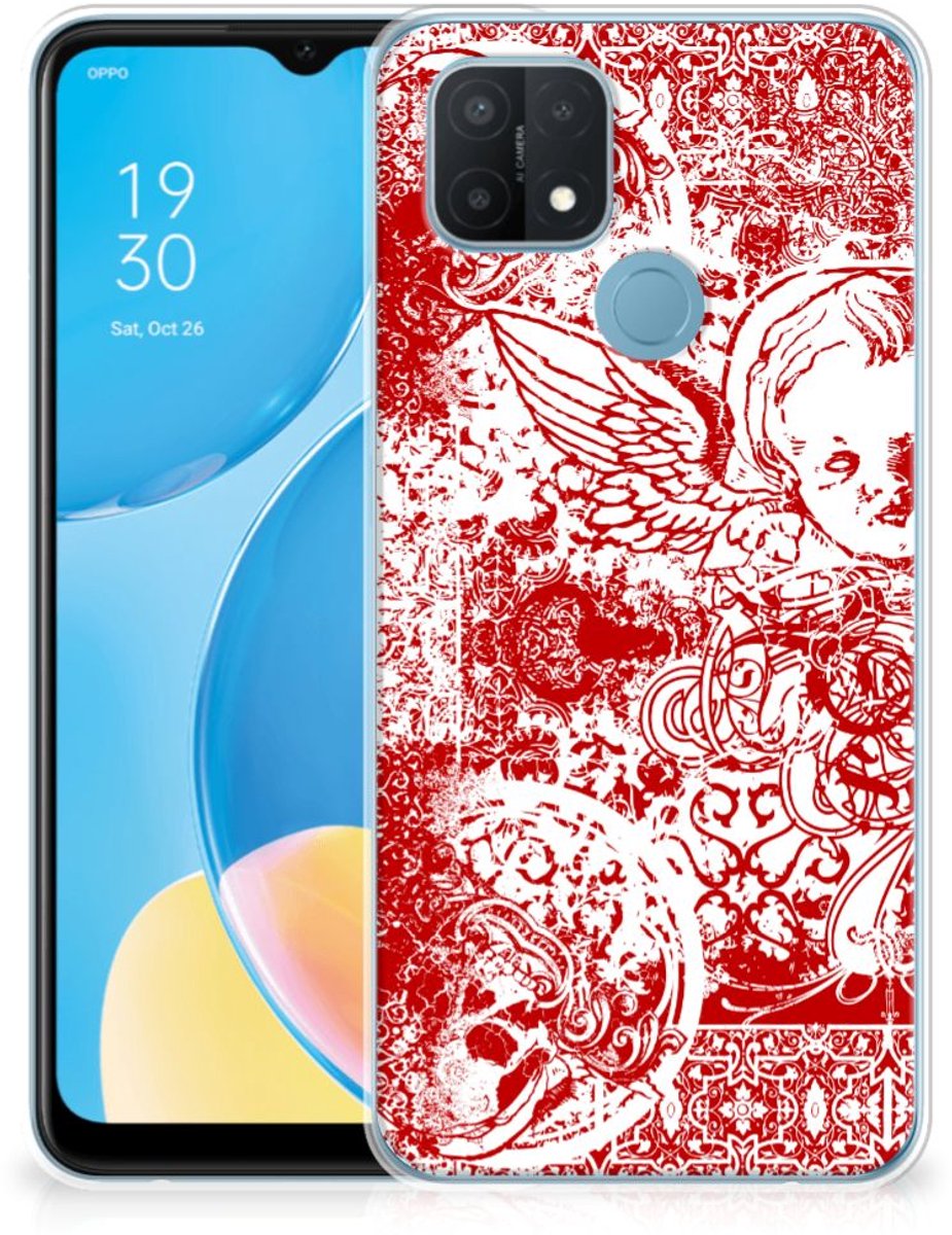 Silicone Back Case OPPO A15 Angel Skull Rood