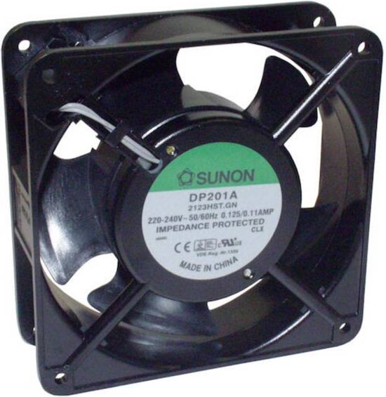 Ventilateur noir Sunon DP201A, 220-240V, protection par impédance, fabriqué en Chine.