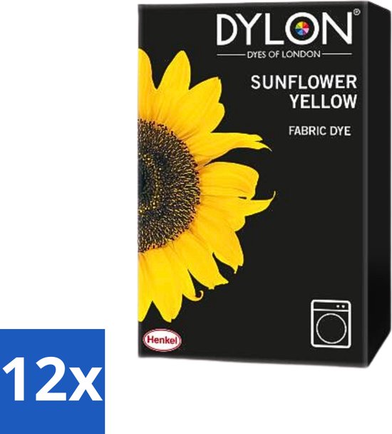 Foto: Dylon textielverf sunflower yellow kleurvaste textielverf 350g voordeelverpakking 12 stuks