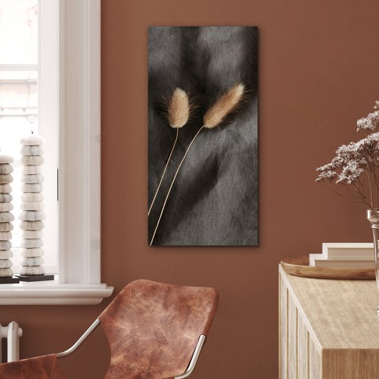 Tableau aluminium 40x80 cm - Décoration murale métal - Herbe de la pampa - Plume - Zwart - Beige - Décoration murale métal salon - Décoration industrielle - Photo sur dibond - Accessoires industriels chambre