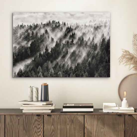 Tableau aluminium 60x40 cm - Décoration murale métal - Paysage - Brume - Forêt - Nature - Décoration murale métal salon - Décoration industrielle - Photo sur dibond - Accessoires industriels chambre