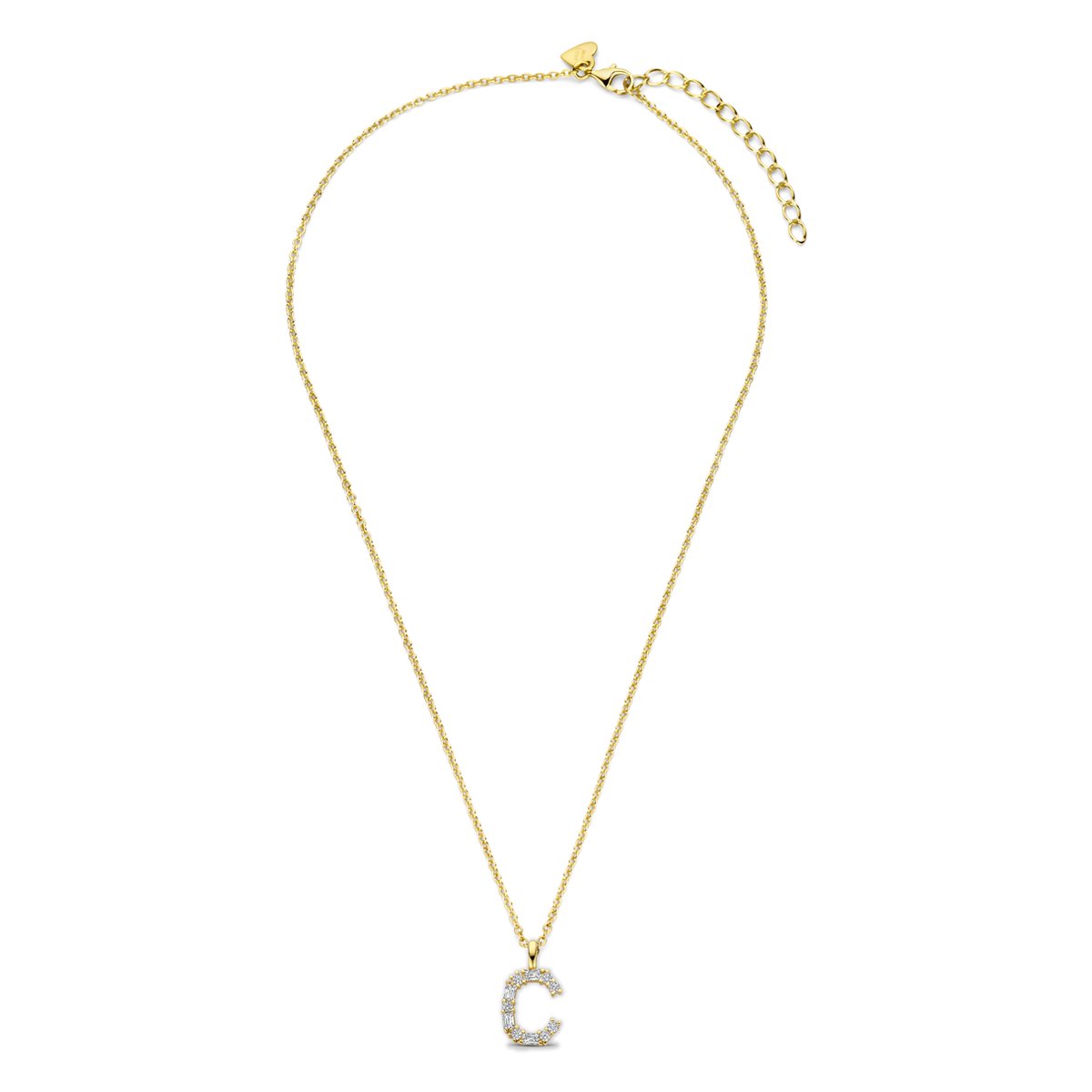 New Bling - 9NB-1456-C - zilveren ketting met letter C - zirkonia steentjes - 925 sterling silver - gold plated