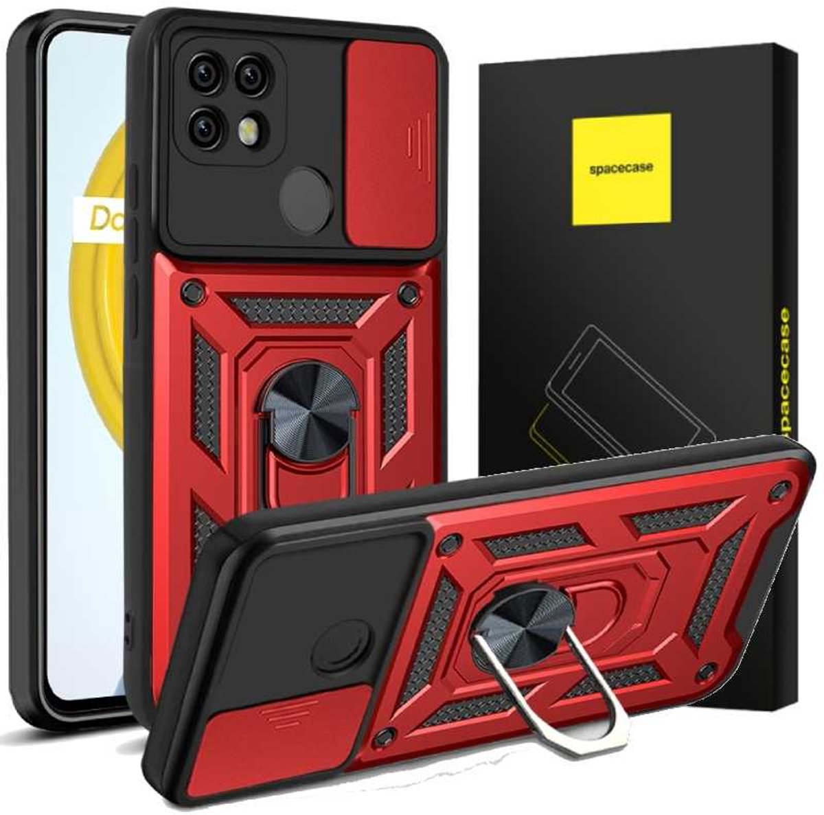Spacecase Case Cover Voor Realme C21 Rode Camring-Telefoon