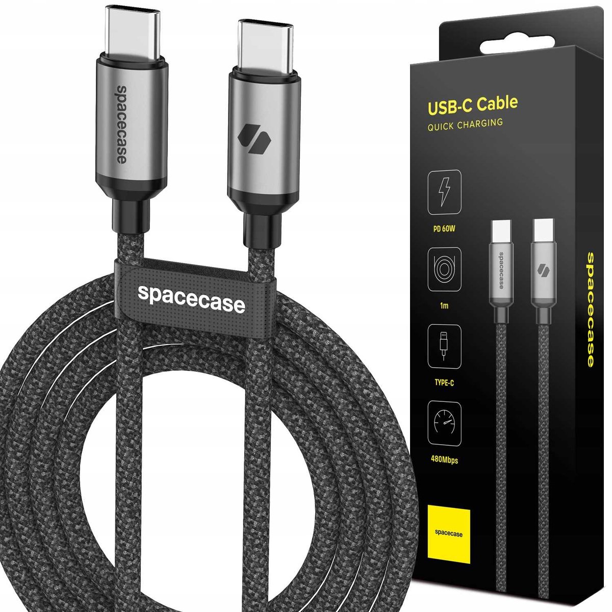 Spacecase Usb-C Naar Usb-C Kabel 1M 60W Type C Telefoonlader
