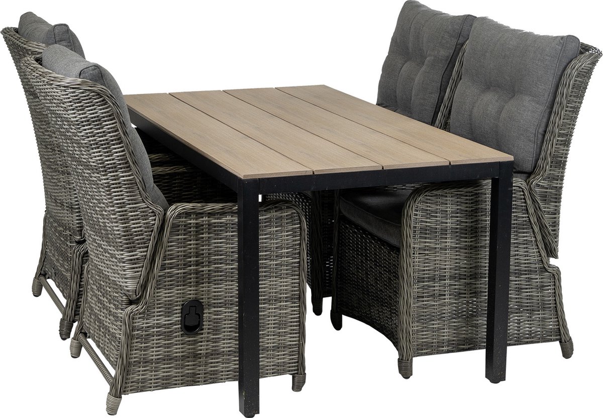 5-delige tuinset | 4 Dublin verstelbare stoelen (AG) | 160 of 180cm Cyprus tuintafel (Wood)