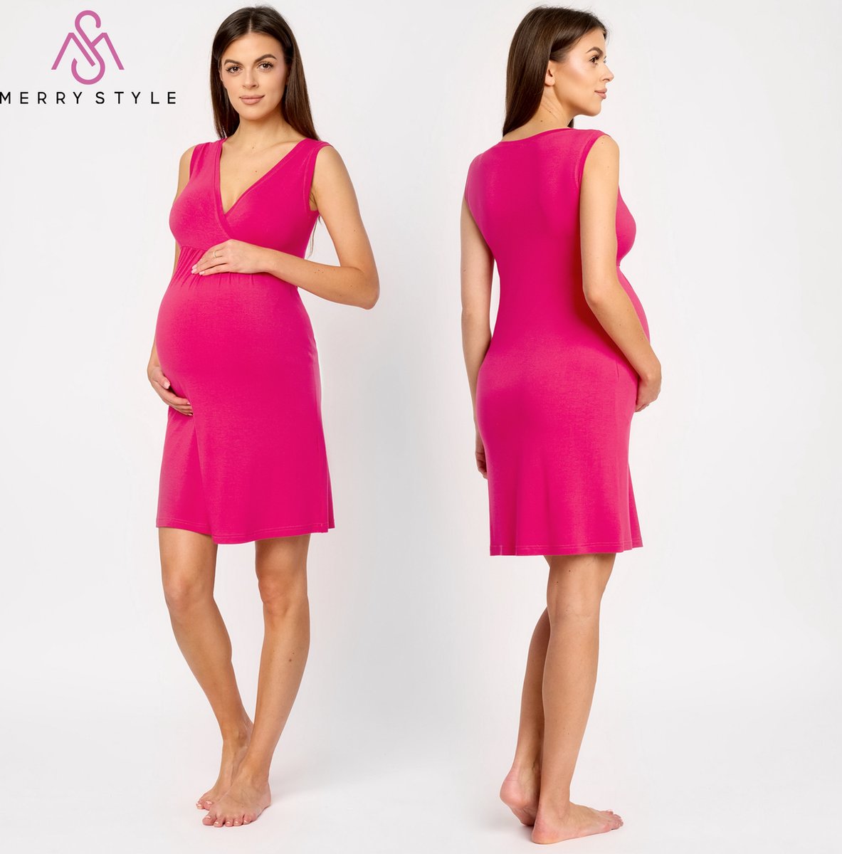 Merry Style Dames Zwangerschap Zwangerschapsnachtjapon - Kort - Elastisch – Licht- Viscose – Roze – L - MS-MS10-467-ND