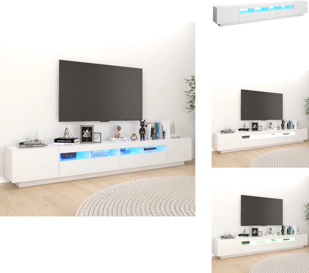 vidaXL Tv-kast - Tv-kasten - Televisiekast - Televisiekasten - Tv-meubel met LED-verlichting 260x35x40 cm wit
